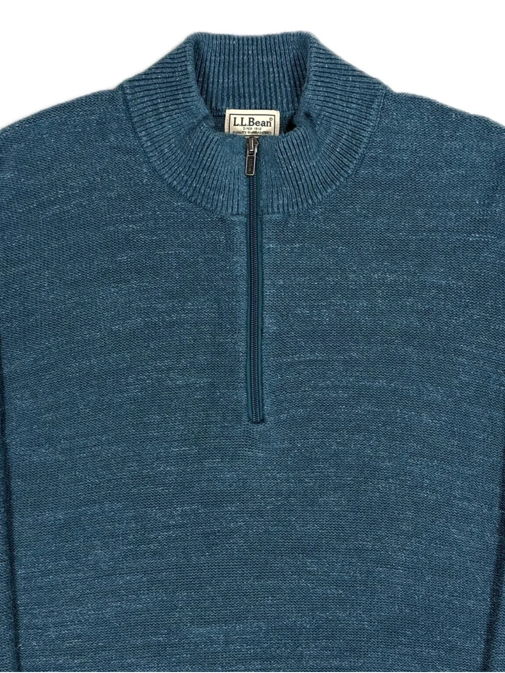 LL Bean 100% organic cotton cyan blue quarter zip knit sweater mens large‎